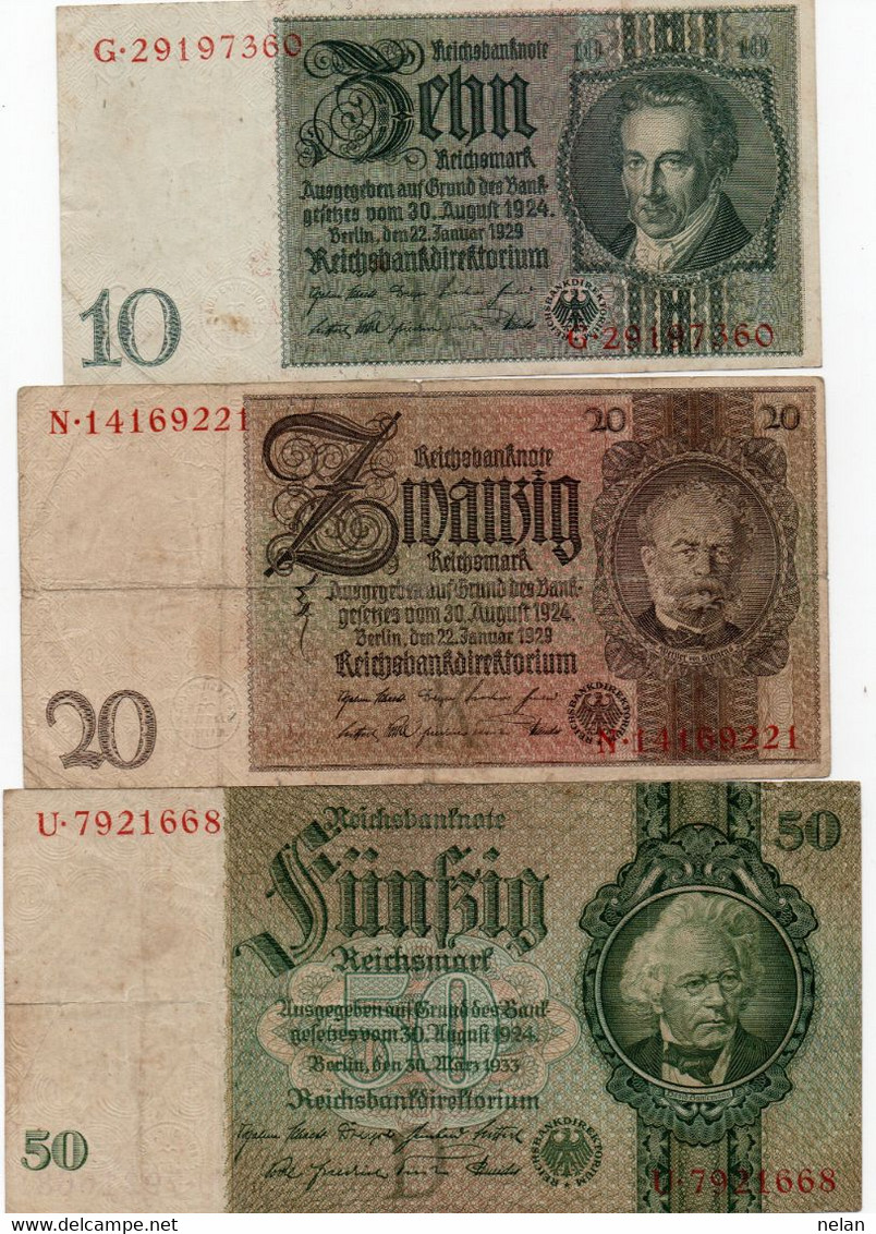 GERMANY- 10,20,50 MARK 1929  P-180b,181,182  Circ. - 20 Mark