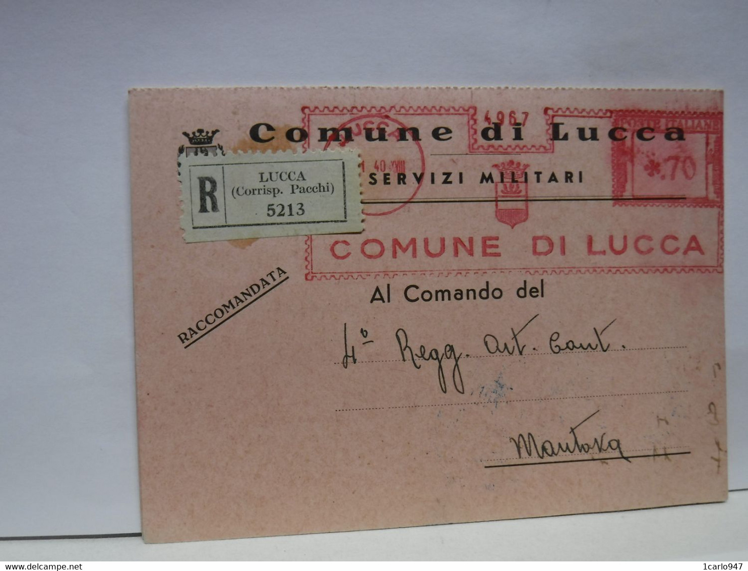 ANNULLO MECCANICO ROSSO  -- REGNO -- FASCIO --  LUCCA -- 6-11-40  -- COMUNE DI LUCCA - Marcofilie