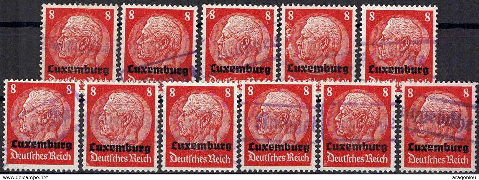 Luxembourg, Luxemburg 1940 Occupation 11x 8 Pf. Cachet Rare En Gomme Bleu "Nachgebühr" - 1940-1944 Duitse Bezetting