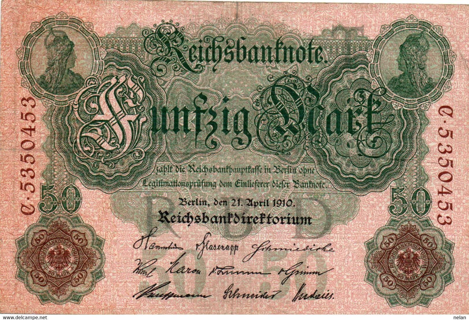 GERMANY- 50 MARK 1910  P-41  Circ.  T - 50 Mark