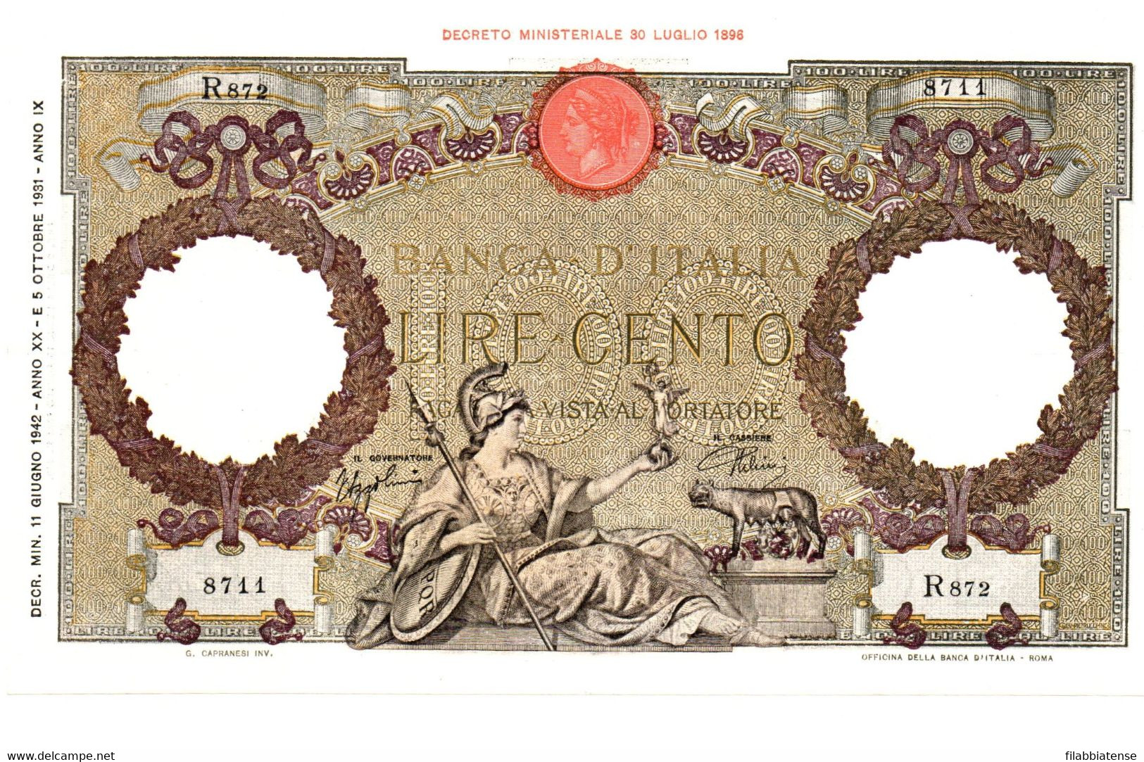 Italia - 100 Lire 1942 - Aquila     ---- - 100 Liras