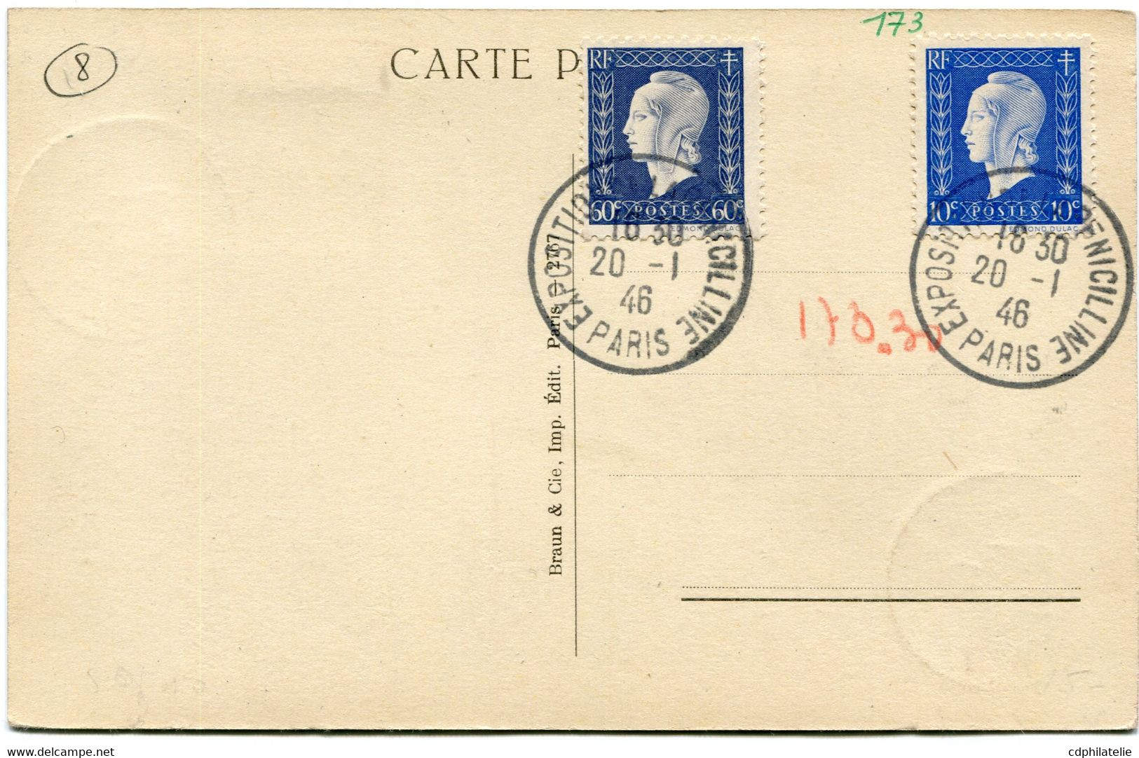 FRANCE CARTE POSTALE -PASTEUR DANS SON LABORATOIRE AVEC OBLITERATION EXPOSITION DE LA PENICILLINE 20-1-46 PARIS - Louis Pasteur