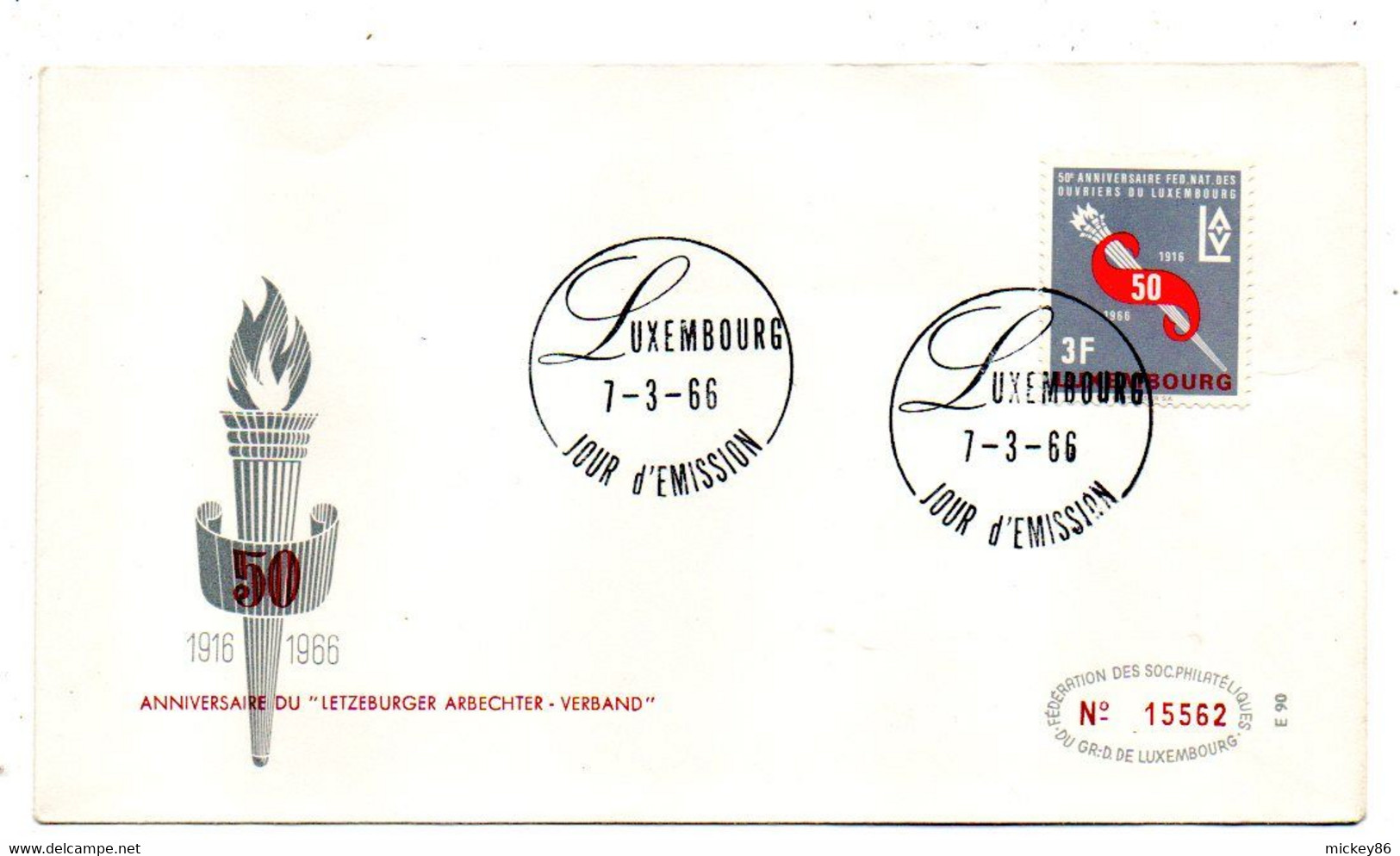 Luxembourg -1966-- FDC-50° Anniv Du Letzeburger Arbechter-Verband-n°15562...cachet LUXEMBOURG - FDC