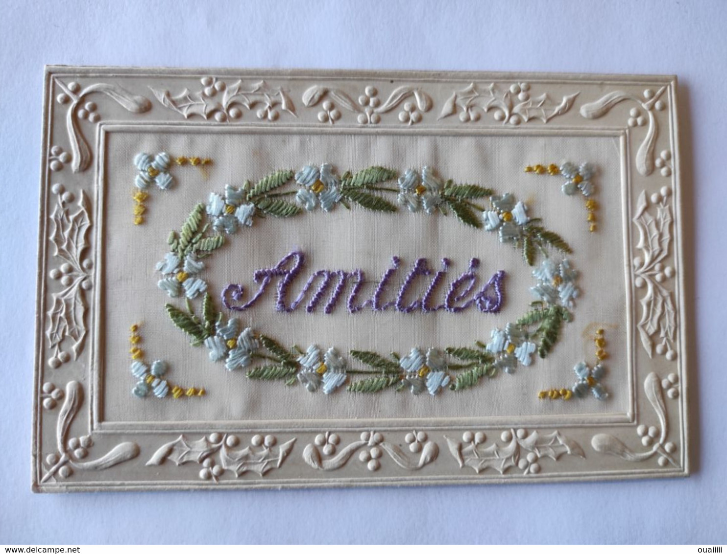 Cpa, Carte Brodée, Fleurs, Amitié - Ricamate