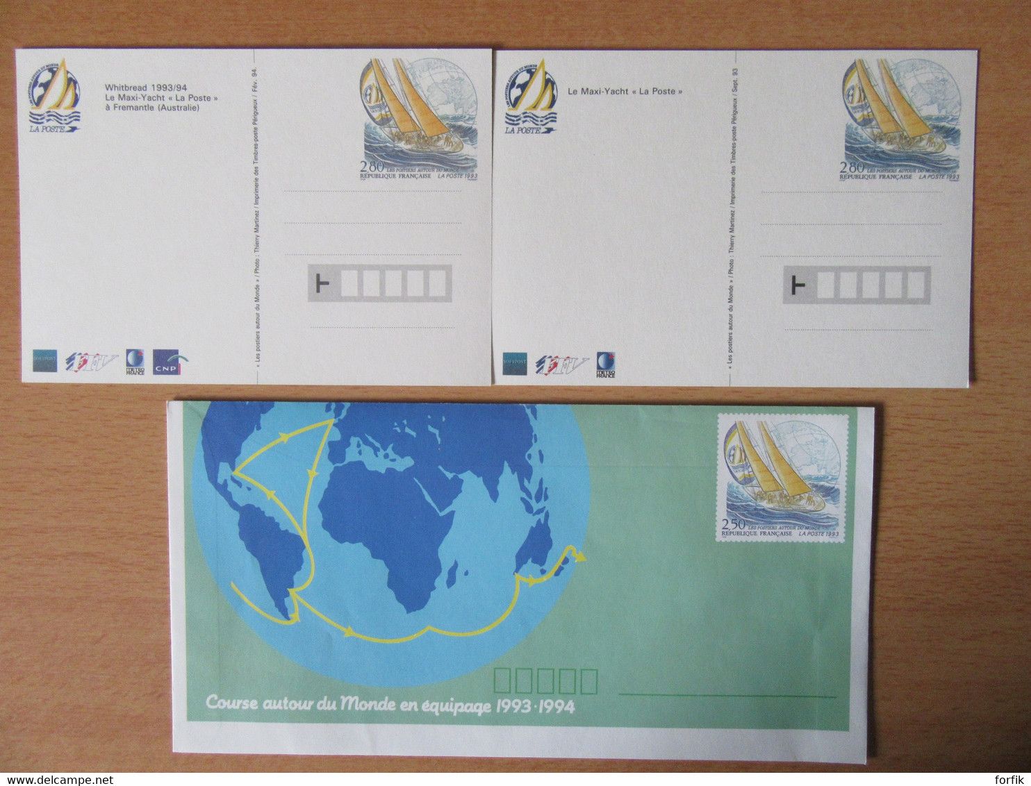 France - 3 Entiers Postaux (2 Cartes, 1 Enveloppe) - Course Autour Du Monde En équipage 1993-1994 - Colecciones & Series: PAP