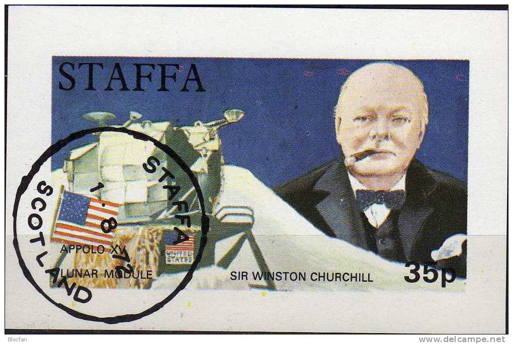 Apollo On The Moon 1972 UK Scotland Staffa Bloc 15/72 O 3€ Sir Churchill Ss Flag Space Souvenir Sheet Great Britain - Cinderellas