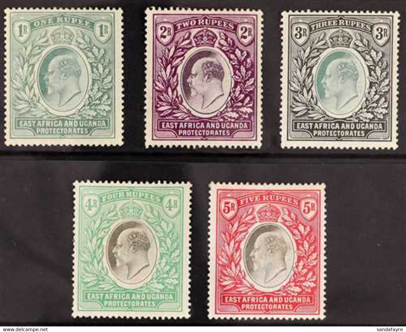 1904-07 1r Green, 2r Dull & Bright Purple, 3r Grey-green & Black, 4r Grey & Emerald-green And 5r Grey & Red KEVII All On - Vide