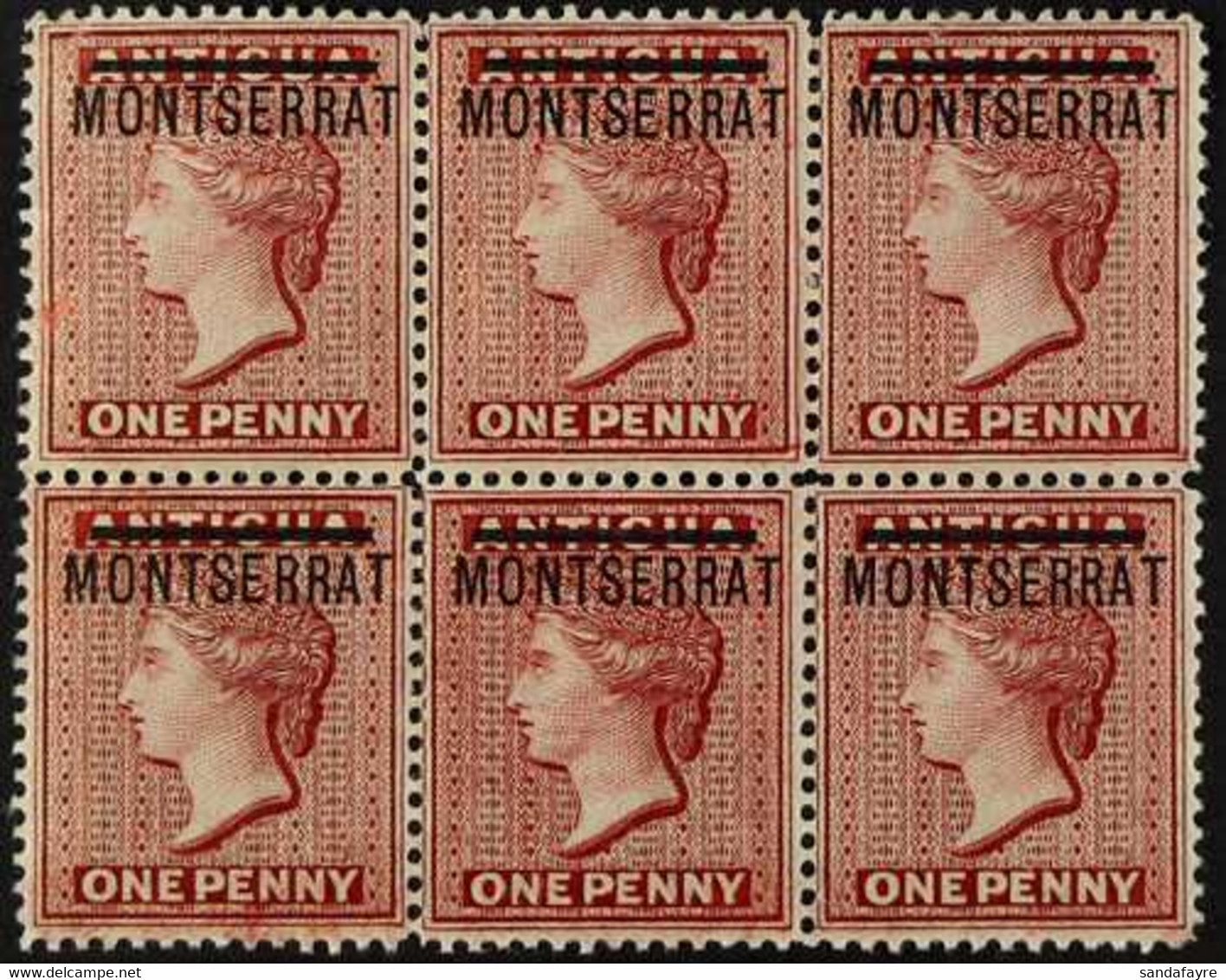 1876-83 1d Red, Watermark Reversed, SG 1x, A Fine Mint Horizontal Block Of Six, With Five Being Never Hinged, A Rare Cla - Montserrat