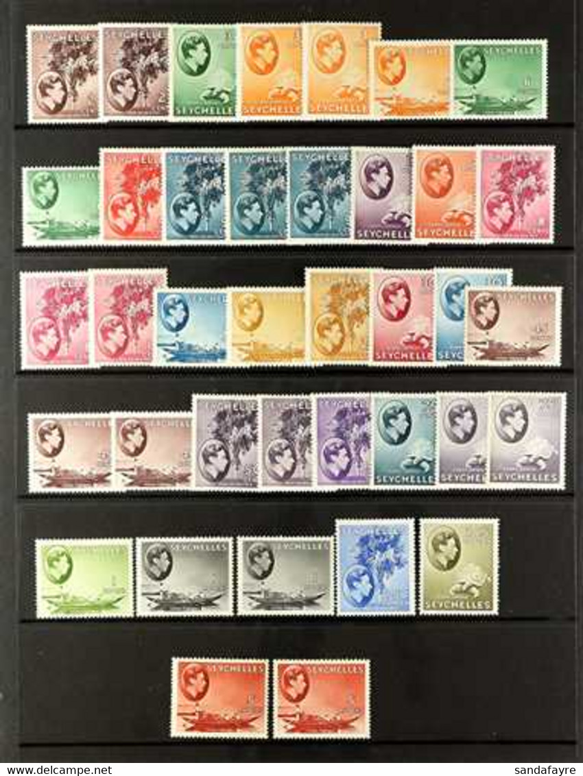 1938-49 KGVI Definitive Set Of 25, SG 135/149, Along With Paper/shade Varieties Of 2c, 3c Orange, 6c, 9c Grey-blue (x2), - Seychelles (...-1976)