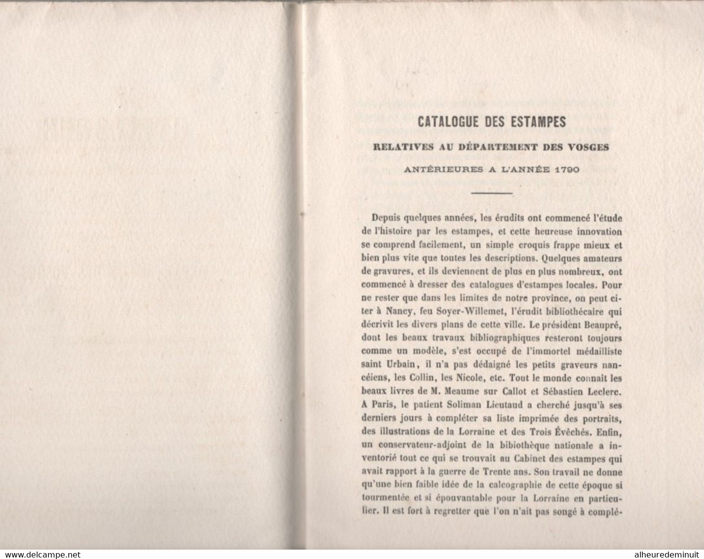 CATALOGUE DES ESTAMPES DEPARTEMENT DES VOSGES Antérieures à 1790"1881-1882"BELVAL"EPINAL"ETIVAL"MOYENMOUTIER"PLOMBIERES - Lorraine - Vosges