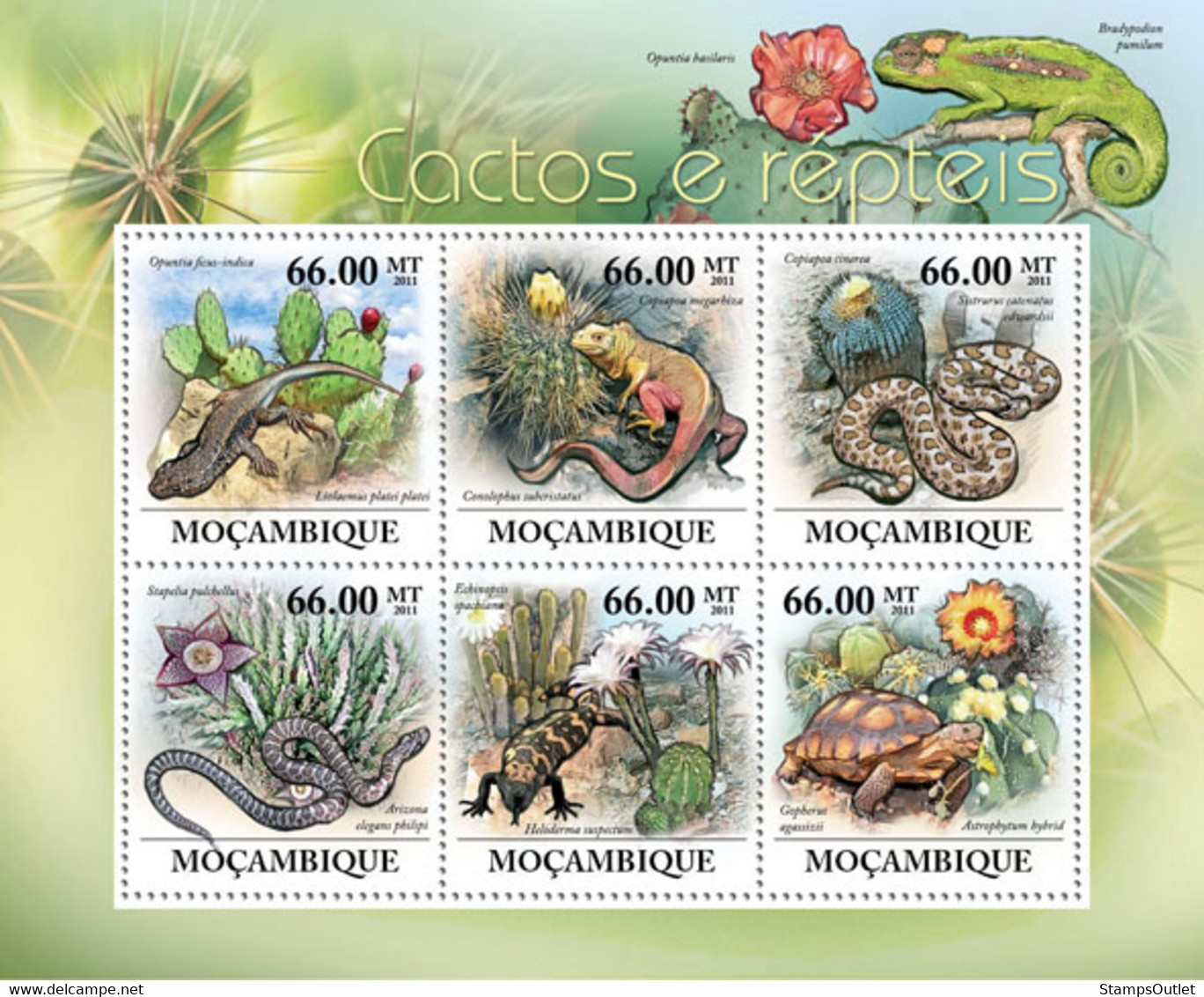 Mozambique 2011 MNH - Cactuses & Reptiles. Y&T 4380-4385, Mi 5316-5321, Scott 2481 - Mozambique