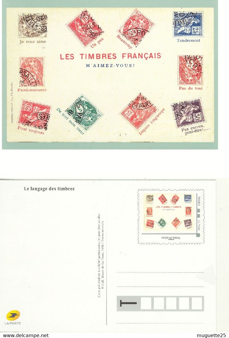 Reproduction D'une Carte Ancienne Les Timbres Français M'aimez-vous ? (pré Timbrée Au Dos , Neuve) - Briefmarken (Abbildungen)