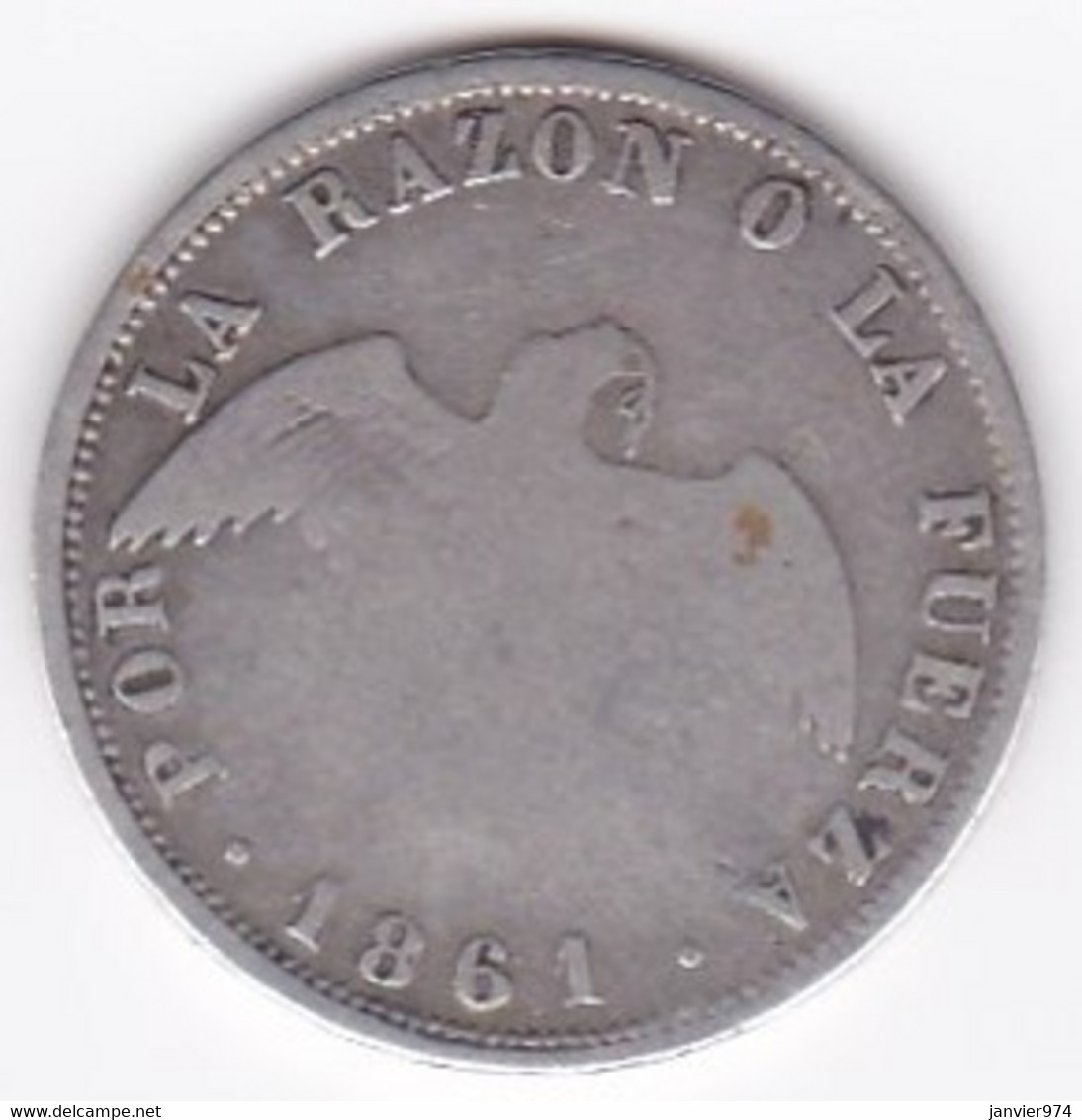 Chili. 20 Centavos 1861. Argent. KM# 125a - Chile