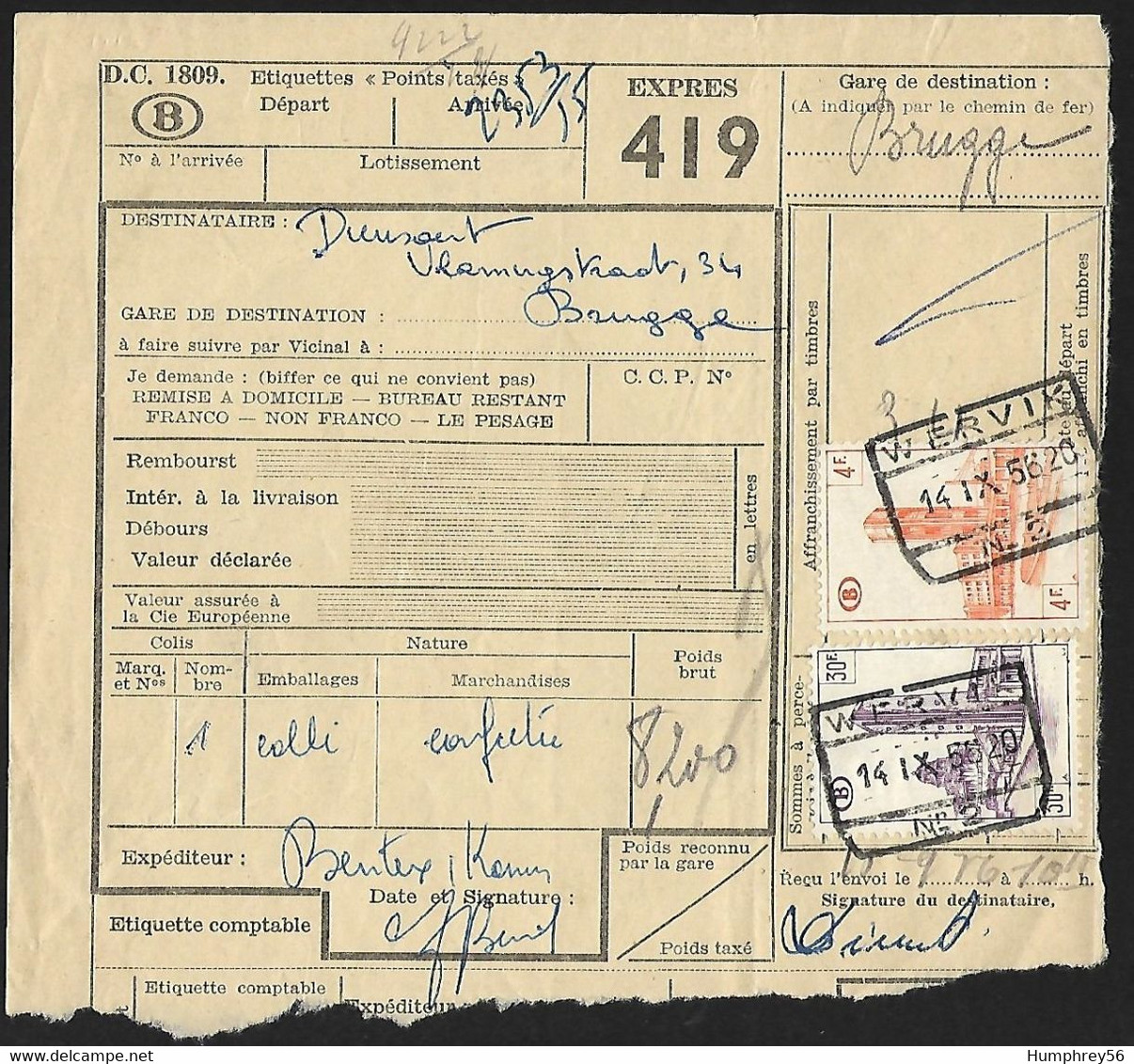 1956 - BELGIË/BELGIQUE/BELGIEN - Y&T CP339 & CP349 + WERVIK & BRUGGE - Documenten & Fragmenten
