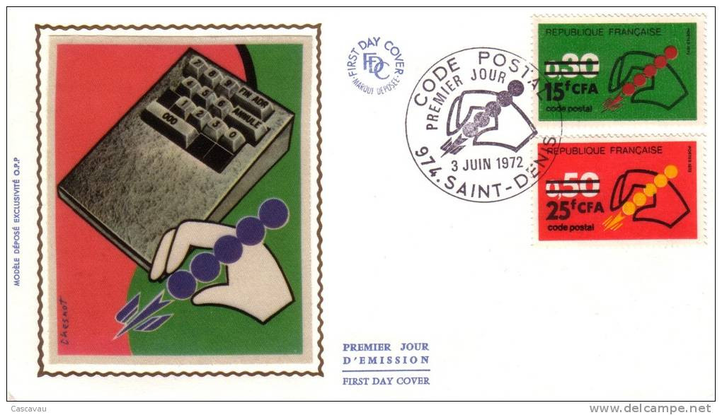 Enveloppe  FDC  1er  Jour   REUNION   Paire  CODE  POSTAL     SAINT  DENIS   1972 - Sonstige & Ohne Zuordnung