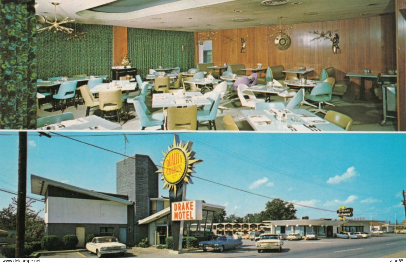 Chattanooga Tennessee, Drake Motel & Restaurant, Interior View, Autos Cadillac, C1960s Vintage Postcard - Chattanooga