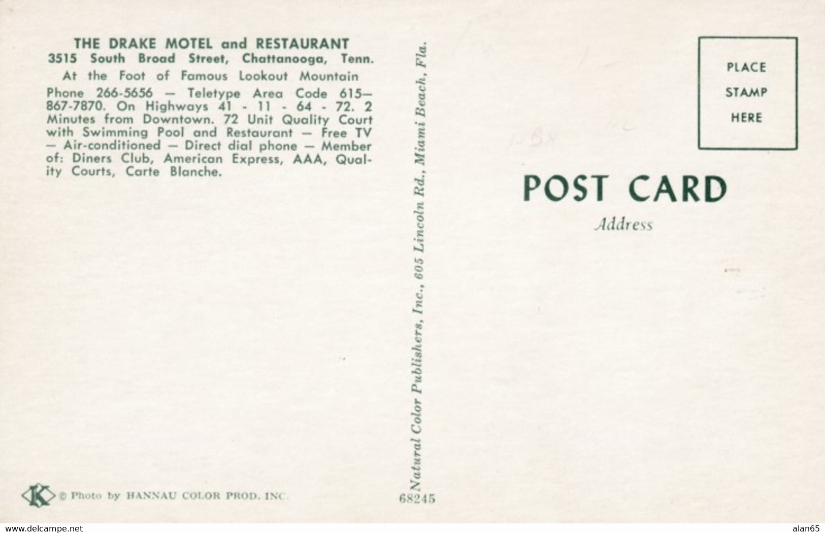 Chattanooga Tennessee, Drake Motel & Restaurant, Interior View, Autos Cadillac, C1960s Vintage Postcard - Chattanooga