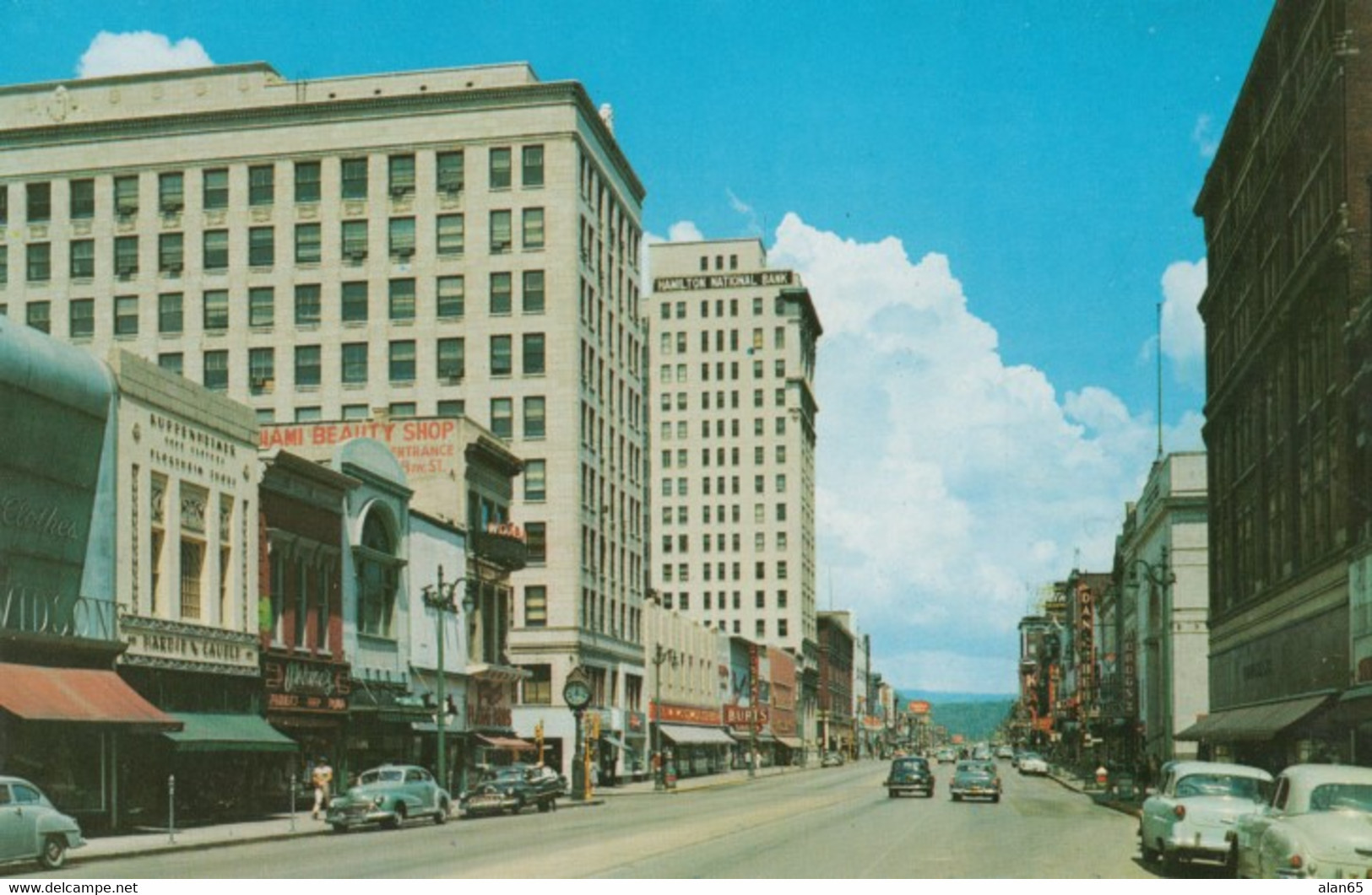 Chattanooga Tennessee, Business District Street Scene, Autos, C1950s Vintage Postcard - Chattanooga