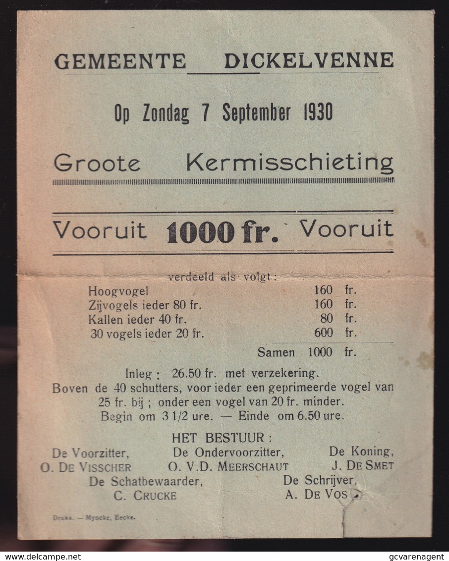 GEMEENTE DICKELVENNE ZONDAG 7 SEP 1930 - GROOTE KERMISSCHIETING  18 X 14 CM   2 SCANS - Gavere