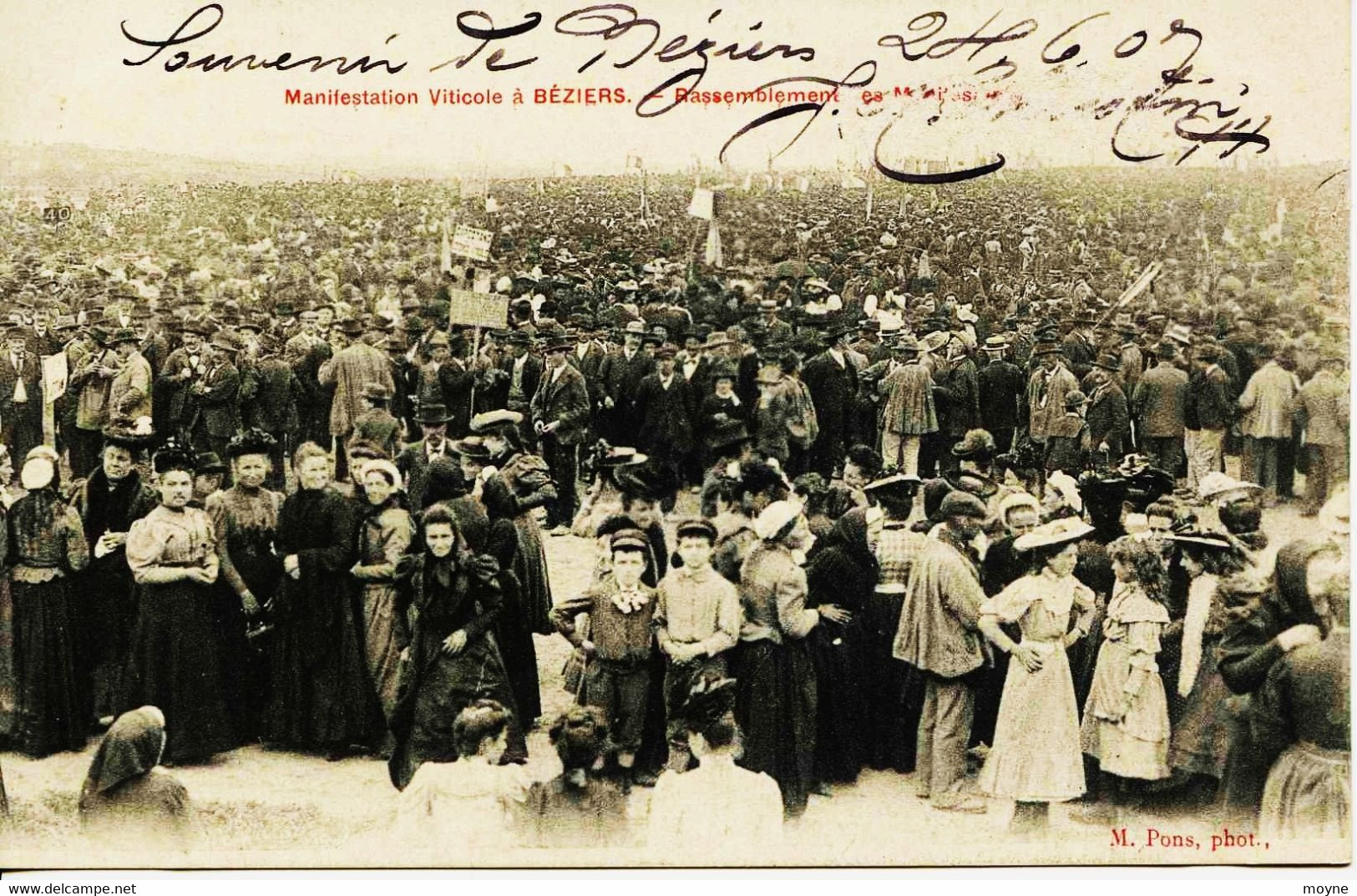 11386 - Hérault  -  BEZIERS  :  CRISE VITICOLE En 1907  - RASSEMBLEMENT  - 24 06 1907 - Beziers