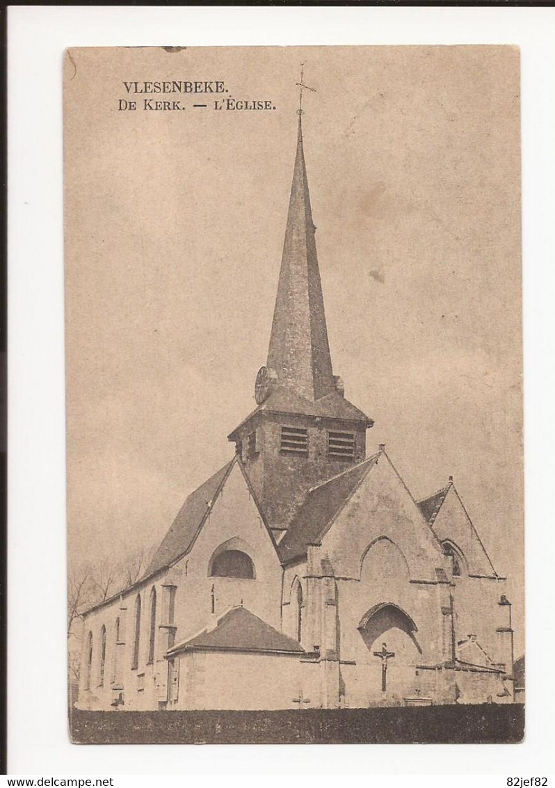 Vlesenbeke  Vlezenbeek  De Kerk 1914 + STERSEMPEL - Sint-Pieters-Leeuw