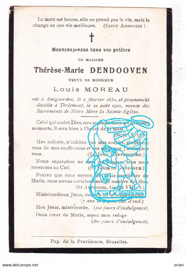 DP Thérèse Marie Dendooven ° Outgaarden Hoegaarden 1830 † Tirlemont Tienen 1910 X Louis Moreau - Imágenes Religiosas