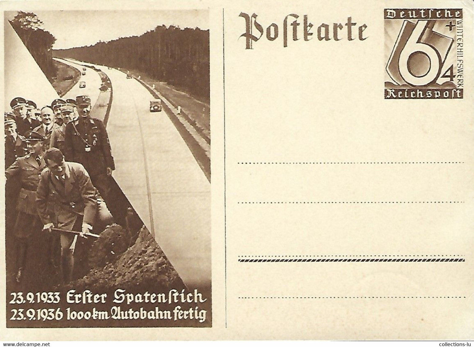 Luxembourg - Luxemburg -  Postkarte - Deutsches Reich - Erster Spatenstich 1933 - 1000 Km. Autobahn Fertig 1936 - Guerra 1939-45