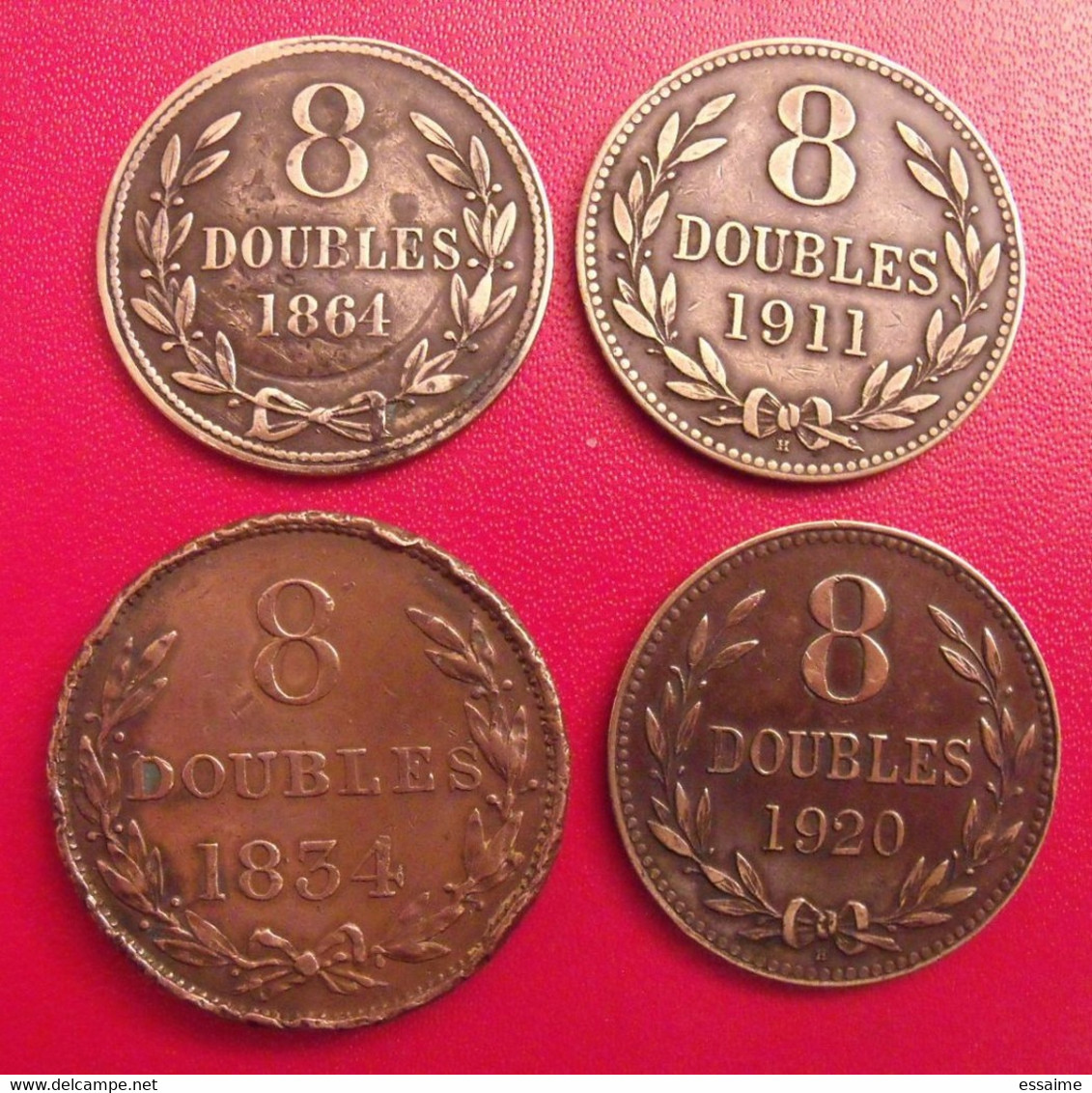 Lot De 4 Pièces De Guernesey. 8 Doubles De 1834, 1864, 1911, 1920 - Guernsey