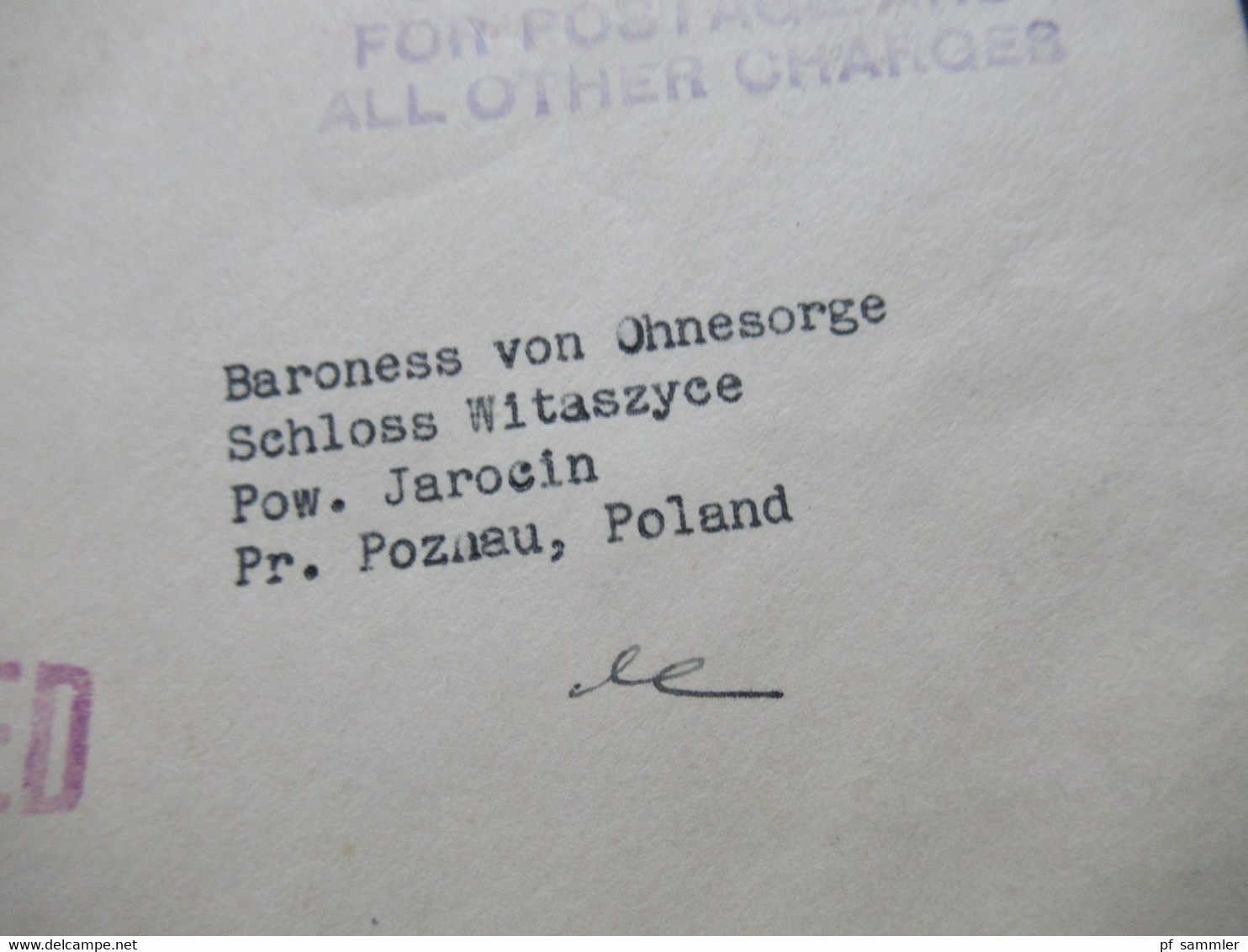 USA 1938 Registered Letter Bank Of New York Luftpost Nach Posen / Poznan An Baroness Von Ohnesorge Rücks. 9 Stempel - Covers & Documents