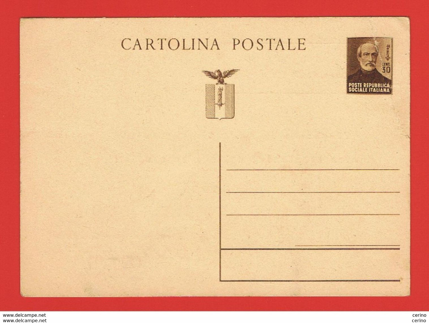 R.S.I.:  1944  GIUSEPPE  MAZZINI  -  30 C. BRUNO  -  PIEGHINA  D' ANGOLO  -  NON  VIAGGIATO  -  FILAGRANO  C 112 - Stamped Stationery