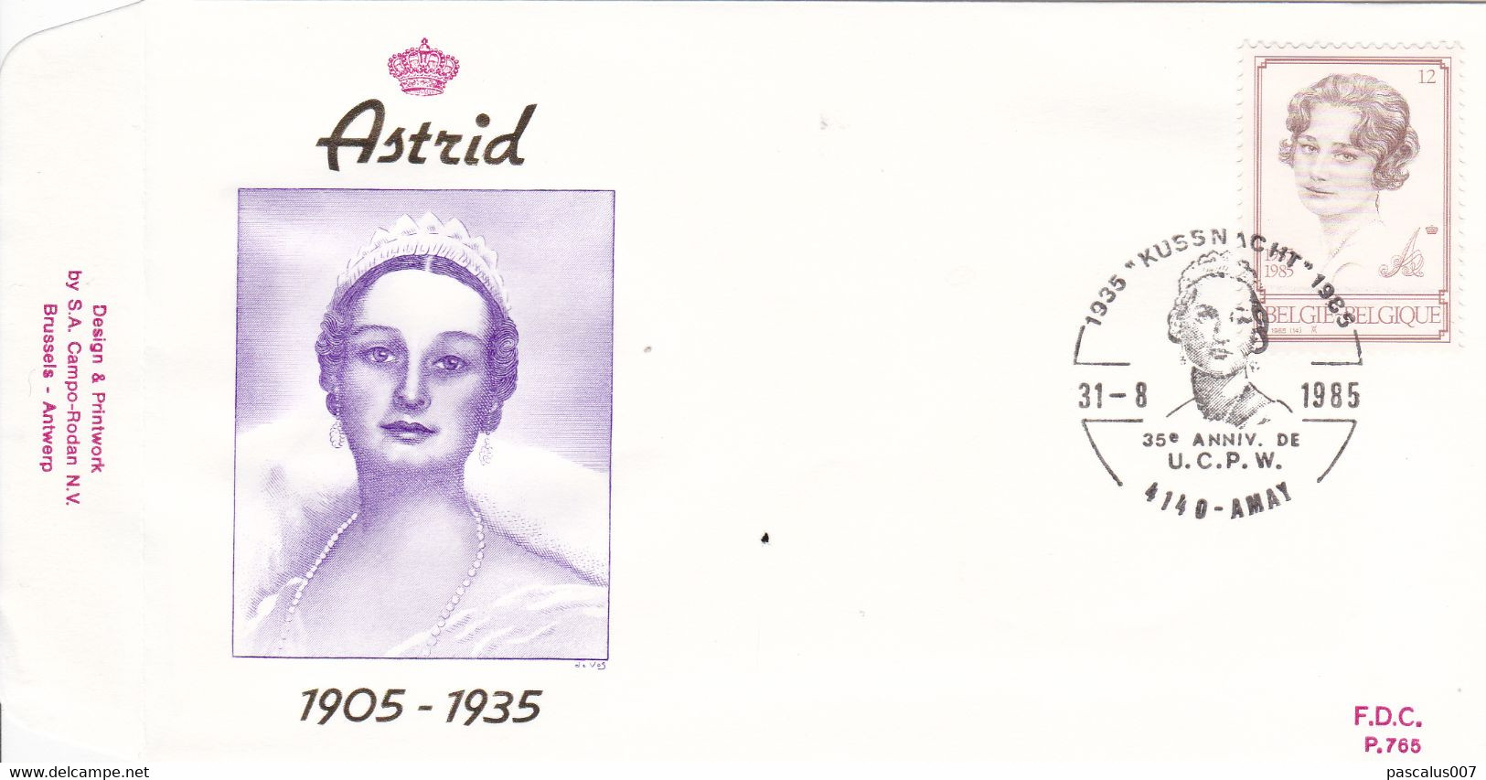 B01-291 - FDC P765  - Cob 2183 - Royal Dynastie S.M. La Reine Astrid En 1935 - 31-08-1985 4140 Amay - 1981-1990