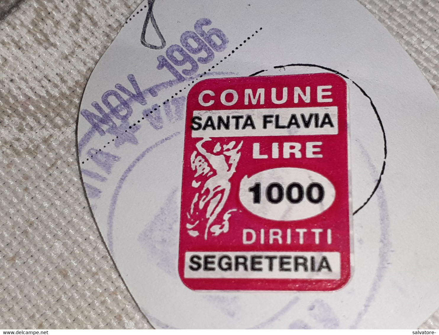 MARCA DA BOLLO DIRITTI DI SEGRETERIA COMUNE DI SANTA FLAVIA LIRE 1000 - Fiscaux