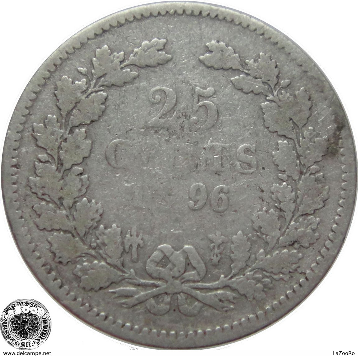 LaZooRo: Netherlands 25 Cents 1896 VF 'key Date' - Silver - 25 Centavos