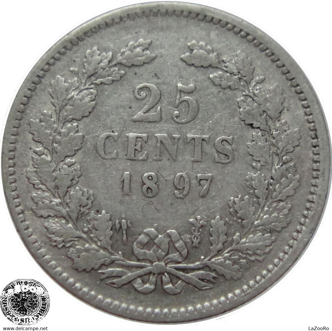 LaZooRo: Netherlands 25 Cents 1897 XF - Silver - 25 Cent