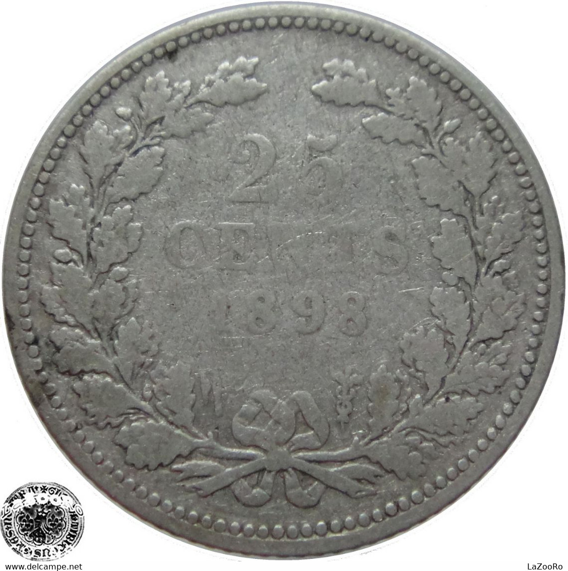 LaZooRo: Netherlands 25 Cents 1898 VF 'key Date' - Silver - 25 Cent