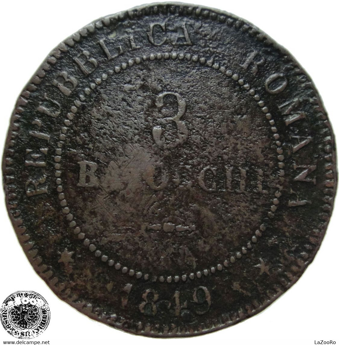 LaZooRo: Italy Vatican Roman Republic 3 Baiocchi 1849 R VG - Revolutionaire Voorlopige  Regering