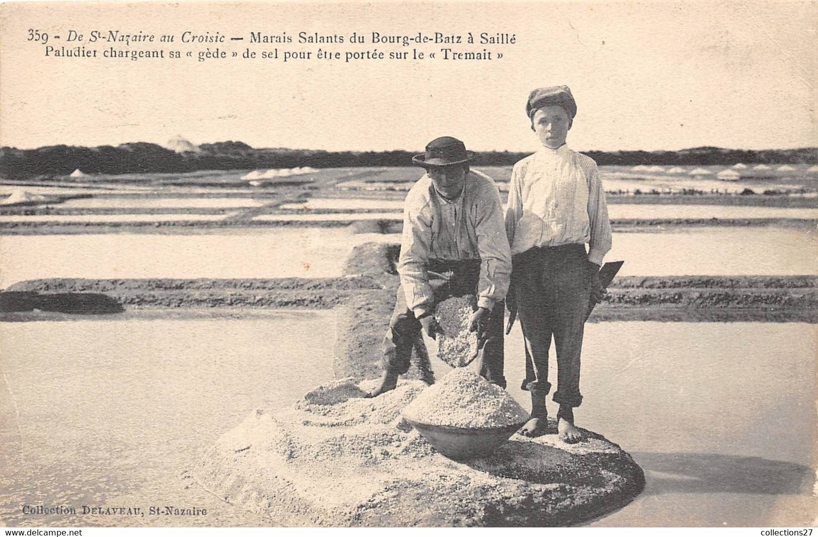 44-BATZ- MARAIS SALANTS DU BOURG-DE-BATZ A SAILLE PALUDIER CHARGEANT SA "GEDE " DE SEL POUR ÊTRE PORTEE SUR LE TREMAIT - Batz-sur-Mer (Bourg De B.)