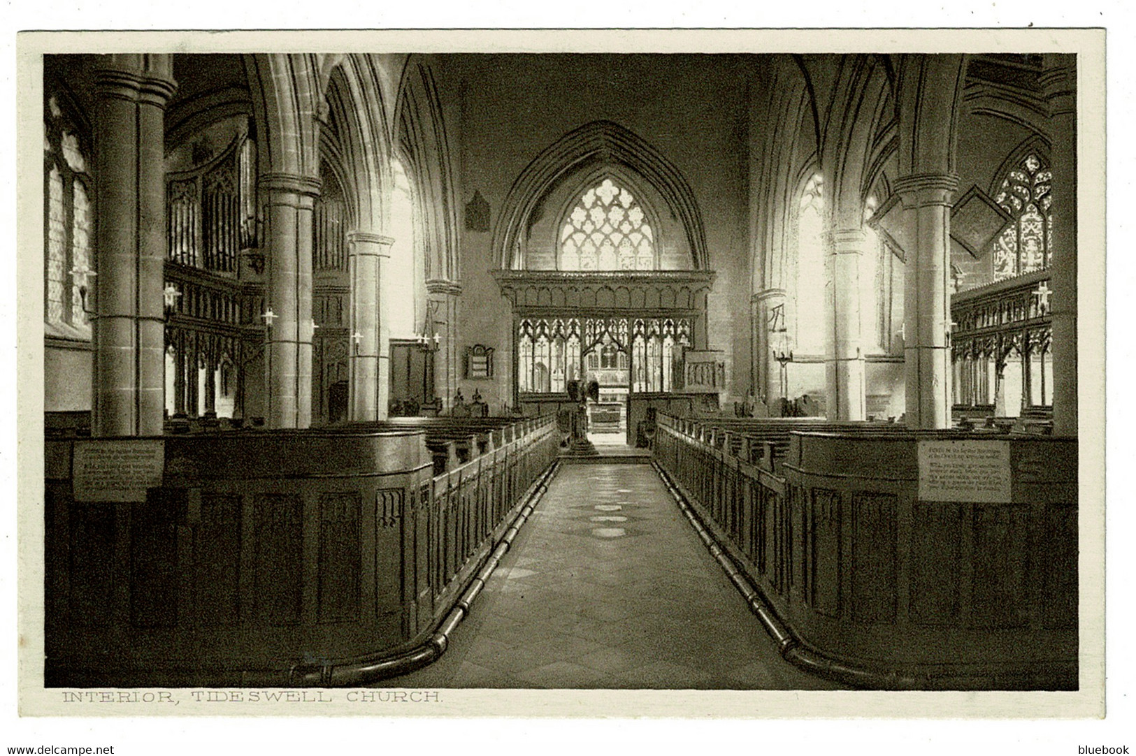 Ref 1455 - Early Postcard - Tideswell Church Interior & Organ - Derbyshire - Music Theme - Derbyshire