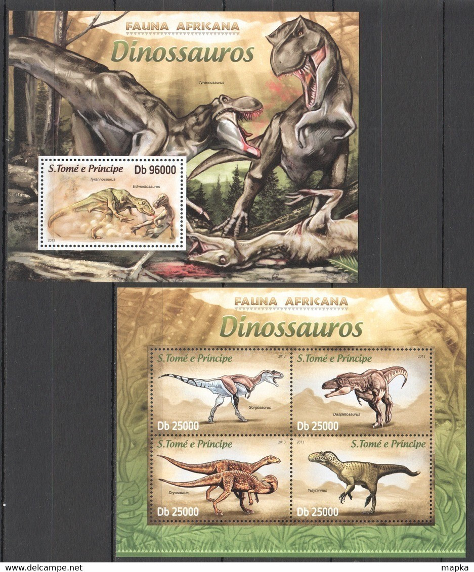 ST1738 2013 S. TOME E PRINCIPE FAUNA AFRICANA PREHISTORIC DINOSAURS KB+BL MNH - Prehistorics