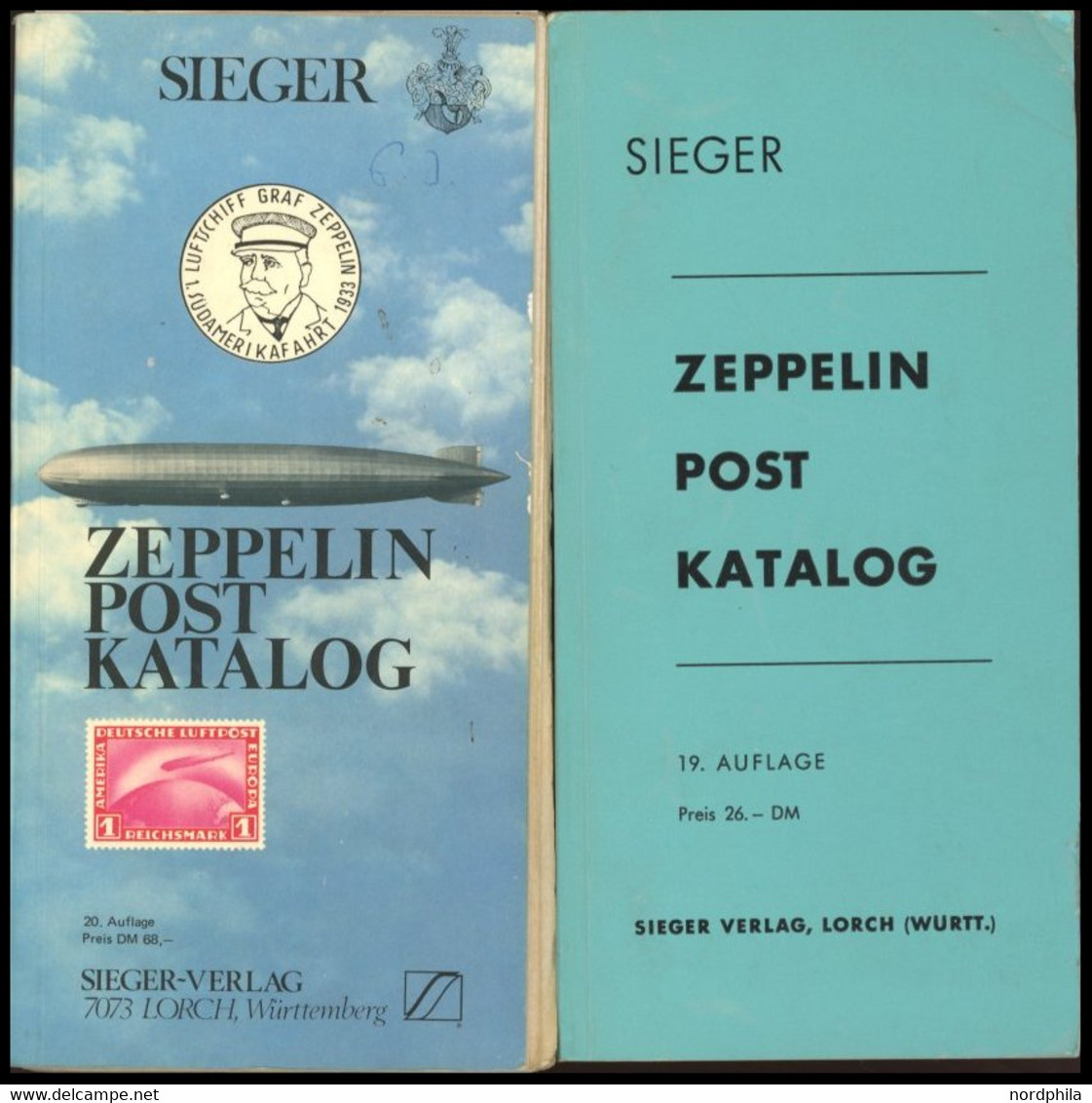 PHIL. KATALOGE Sieger: Zeppelin-Kataloge 1968 Und 1981, 19. Und 20. Auflage (viele Lose Seiten), Gebraucht - Filatelie En Postgeschiedenis