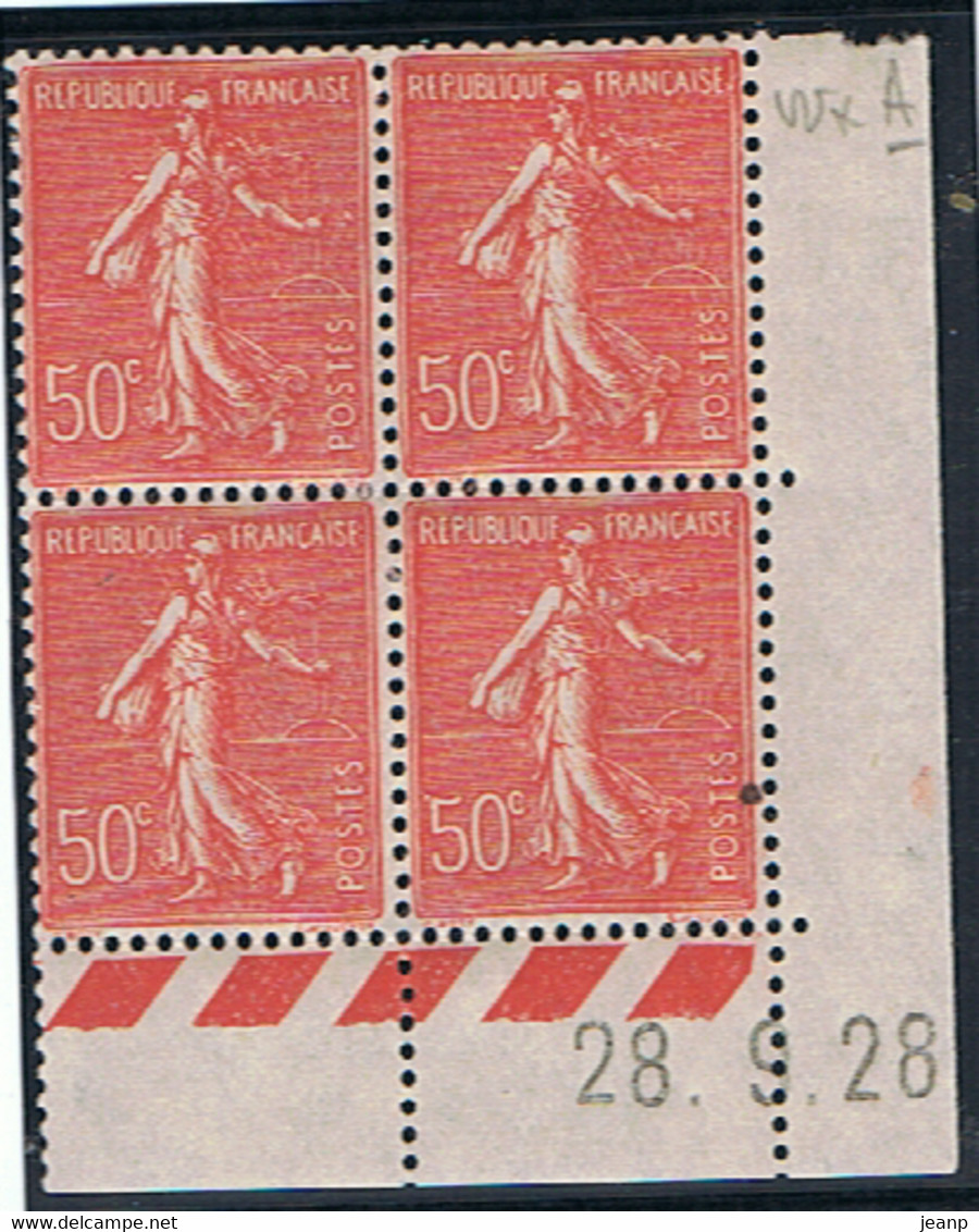 50c Semeuse Lignée Yvert 199, A De W+A Du 28-9-28, ** - ....-1929