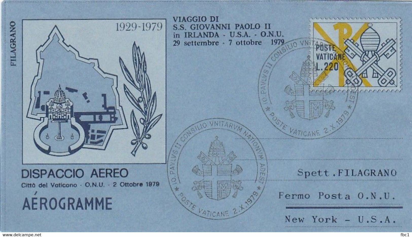 Vatican - Aérogramme 1979 - Voyage Du Pâpe Jean-Paul II En Irlande - USA Et ONU - Macchine Per Obliterare (EMA)