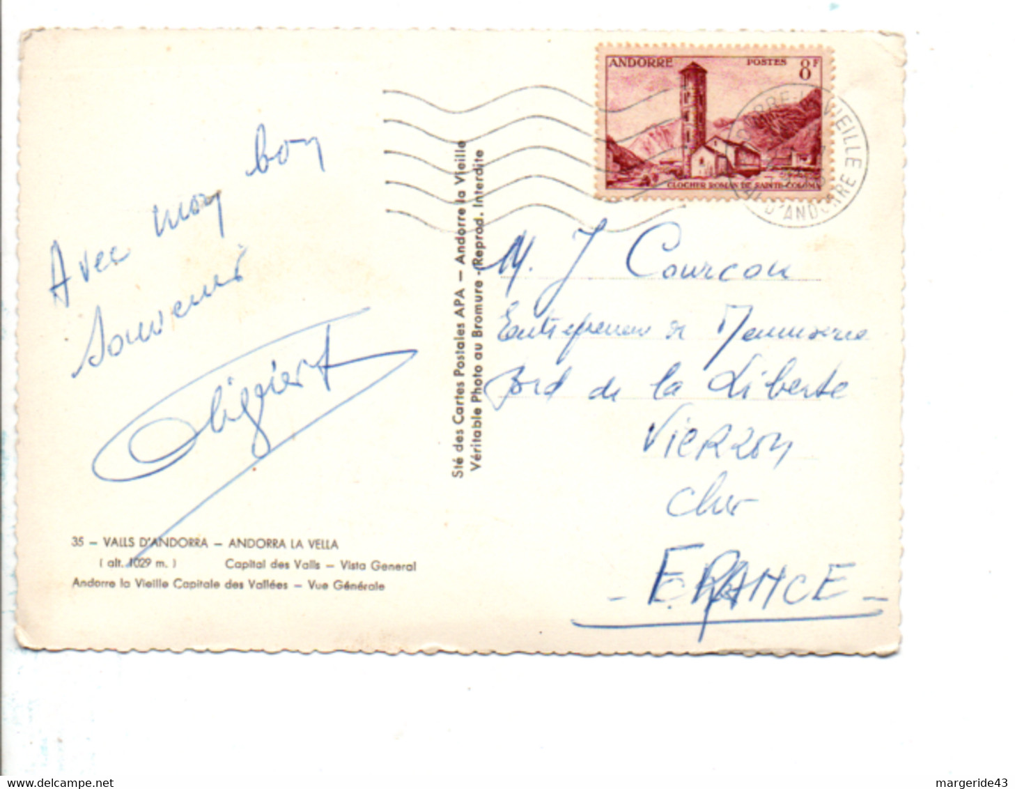 ANDORRE N°143 SEUL SUR CARTE POUR LA FRANCE 1955 - Covers & Documents