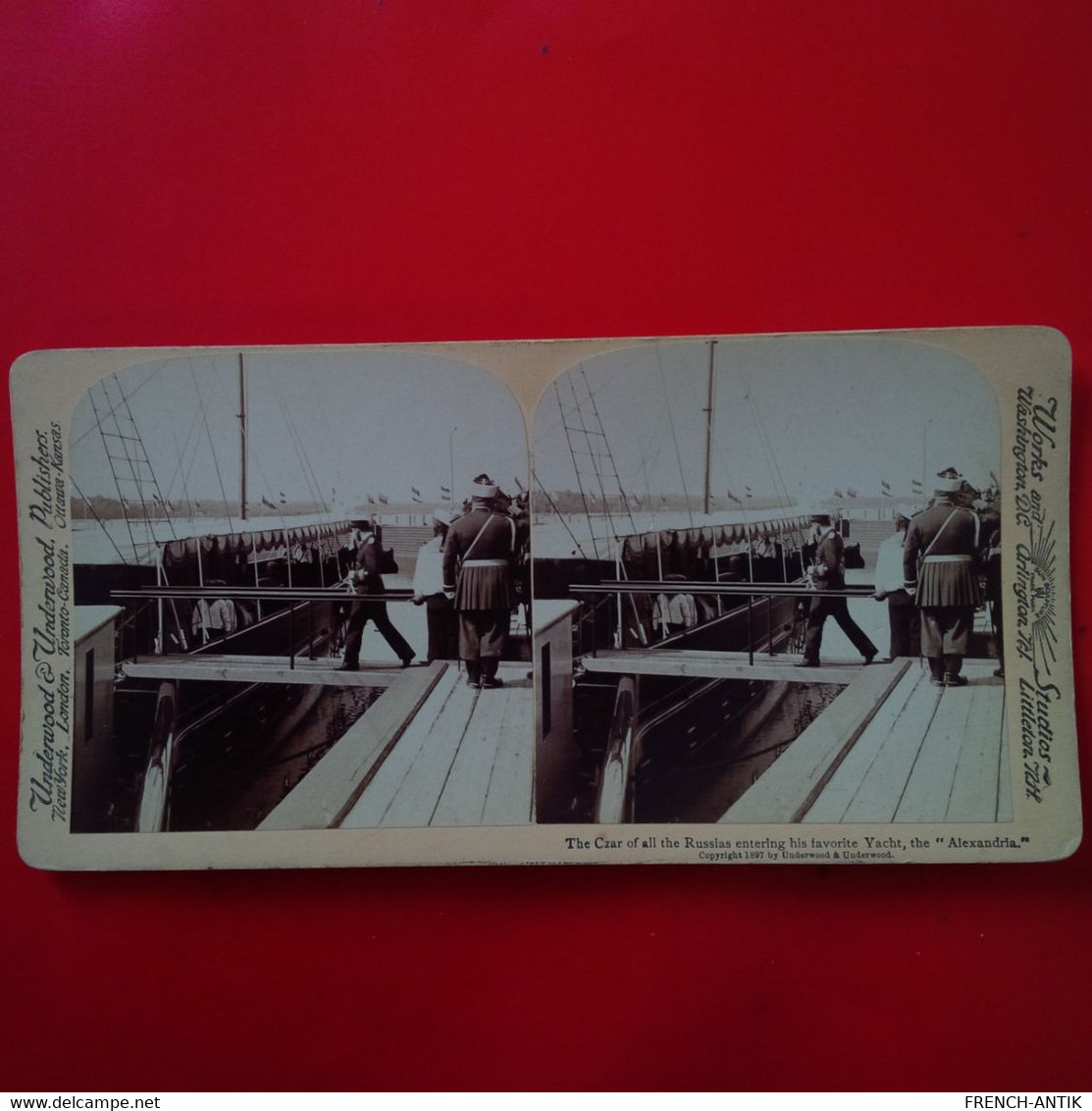 PHOTO STEREO ALEXANDRIA THE CZAR OF ALL THE RUSSIAS ENTERING HIS FAVORITE YACHT - Stereoscopic