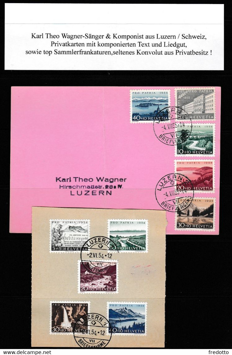 Luzern-Schweiz, komponierte Lieder von Karl Theo Wagner Sänger & Komponist-Liedgut versendet auf Postkarten.