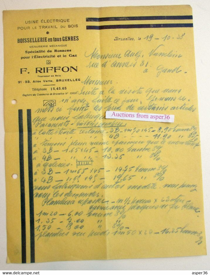 Boissellerie En Tous Genres, F. Riffon, Allée Verte, Bruxelles 1938 - 1900 – 1949