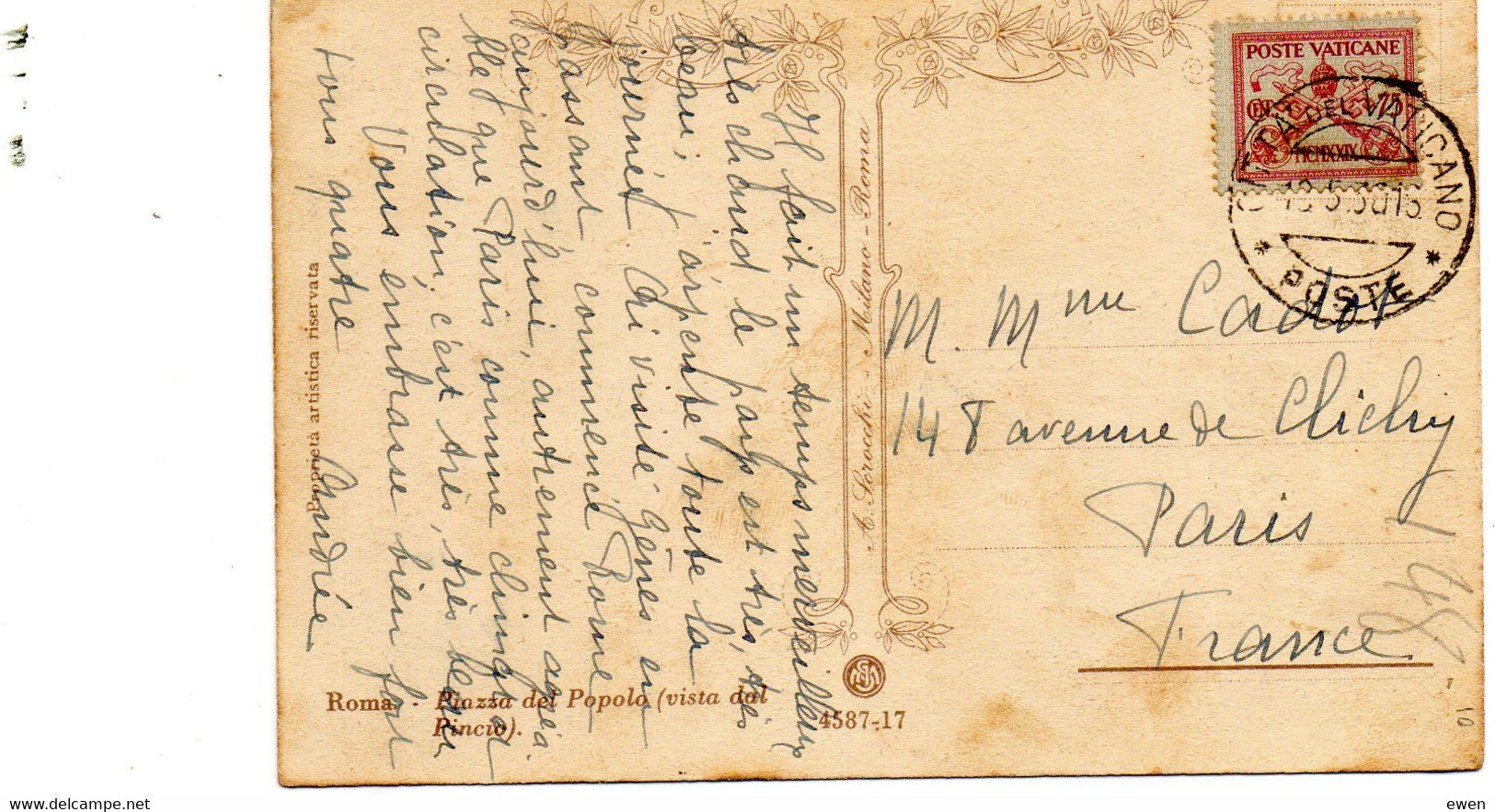 Poste Vaticane. Timbre N° 32 Sur Carte Postale Vers La France - Briefe U. Dokumente