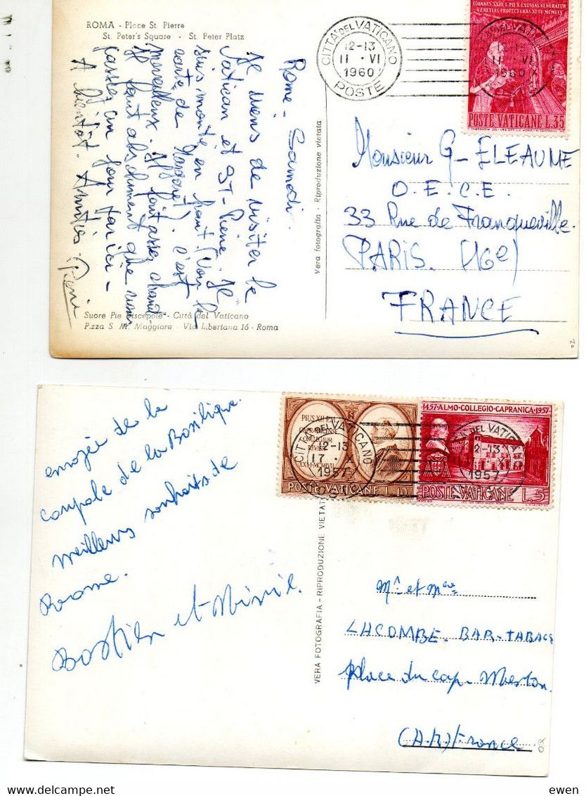 Poste Vaticane. Timbres N° 241 ,242 Et 300 Sur Cartes Postales Vers La France - Brieven En Documenten