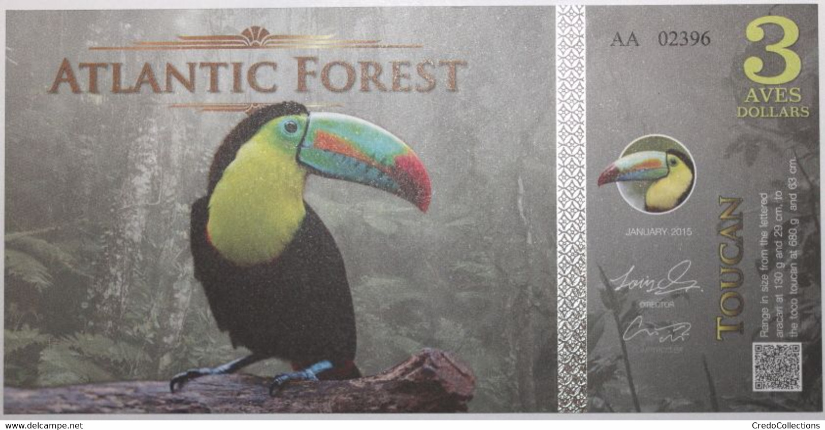 Atlantic Forest - 3 Aves Dollars - 2015 - PICK ATL-3 - NEUF - Ficción & Especímenes