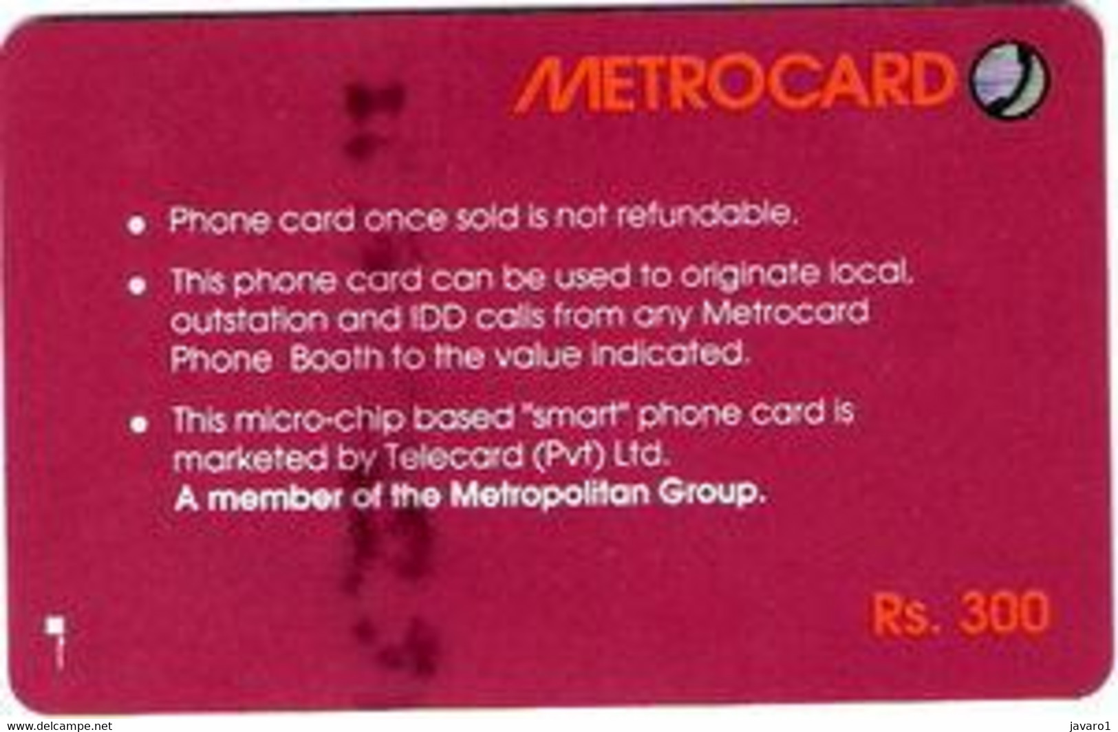 METROCARD : MET049 300 Satellite / Red No Batchnumber USED - Sri Lanka (Ceylon)